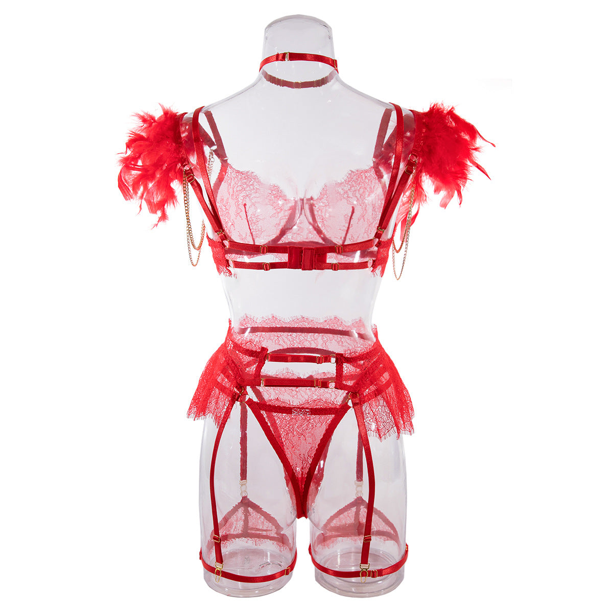 Wholesale Sexy Lace Bra and Panties Set with Feather Details-11
