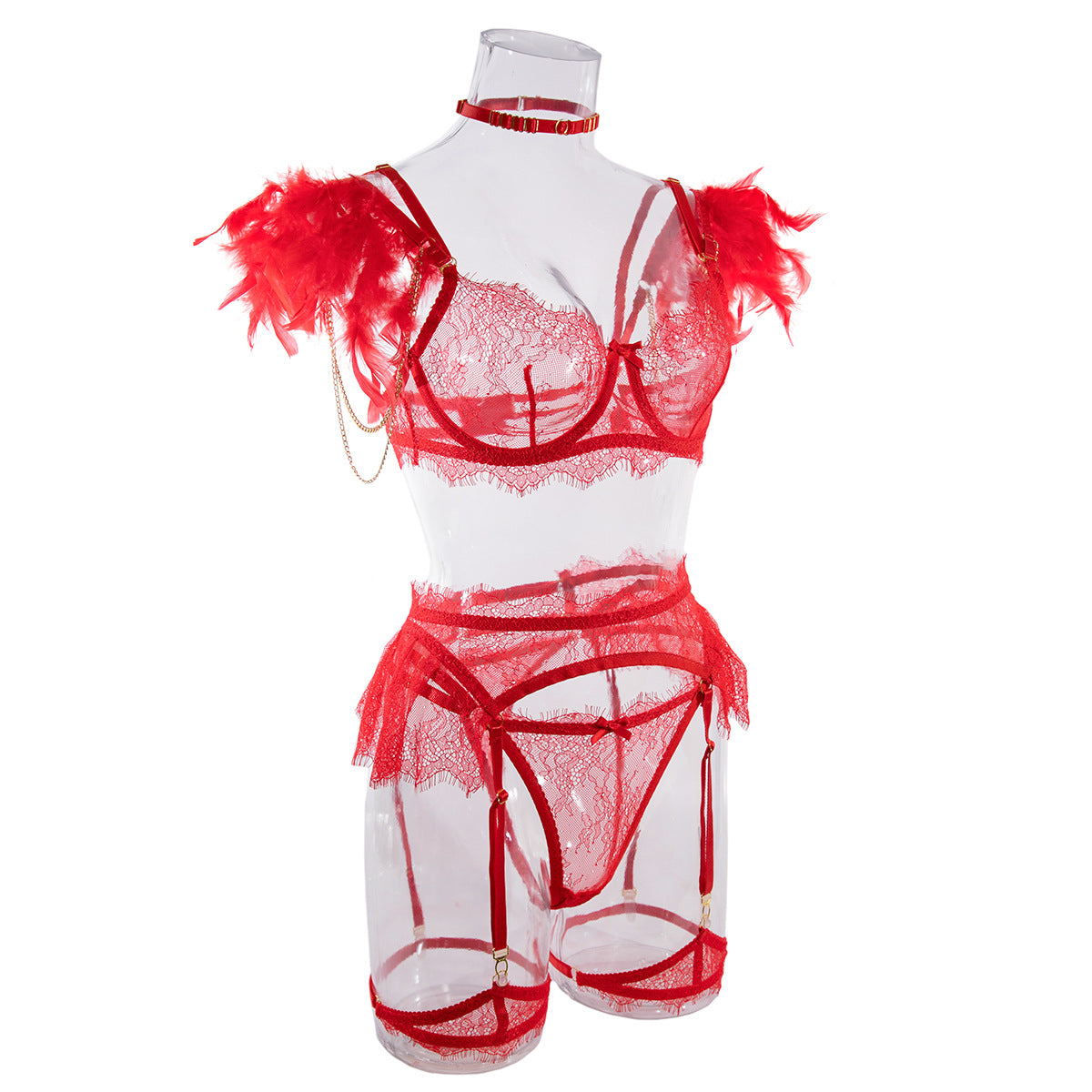 Wholesale Sexy Lace Bra and Panties Set with Feather Details-25