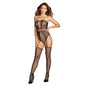 Dreamgirl Strapless Teddy Bodystocking With Pattern Mixing Details Black OS-0
