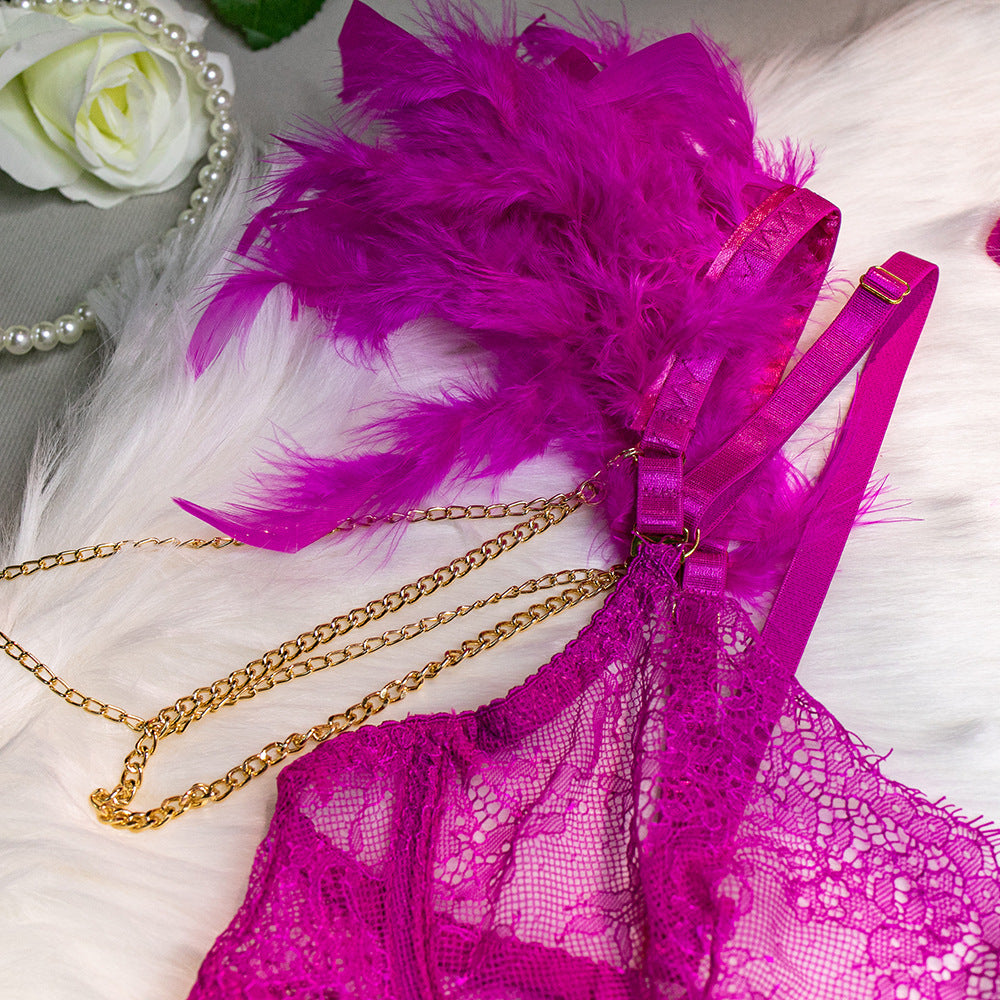 Wholesale Sexy Lace Bra and Panties Set with Feather Details-33