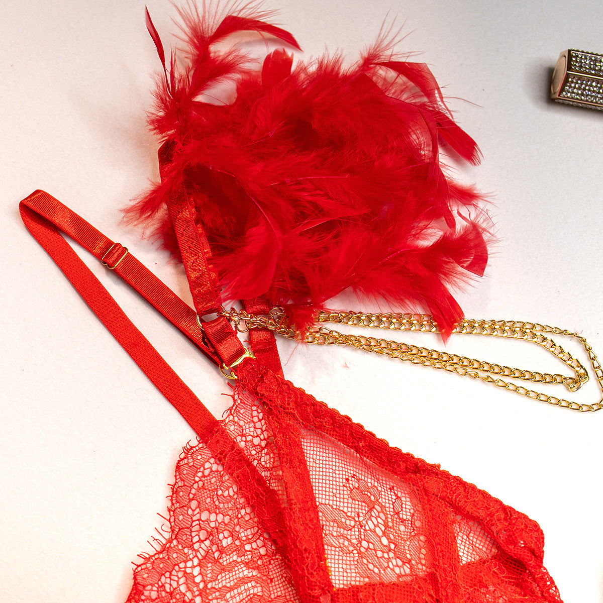 Wholesale Sexy Lace Bra and Panties Set with Feather Details-27